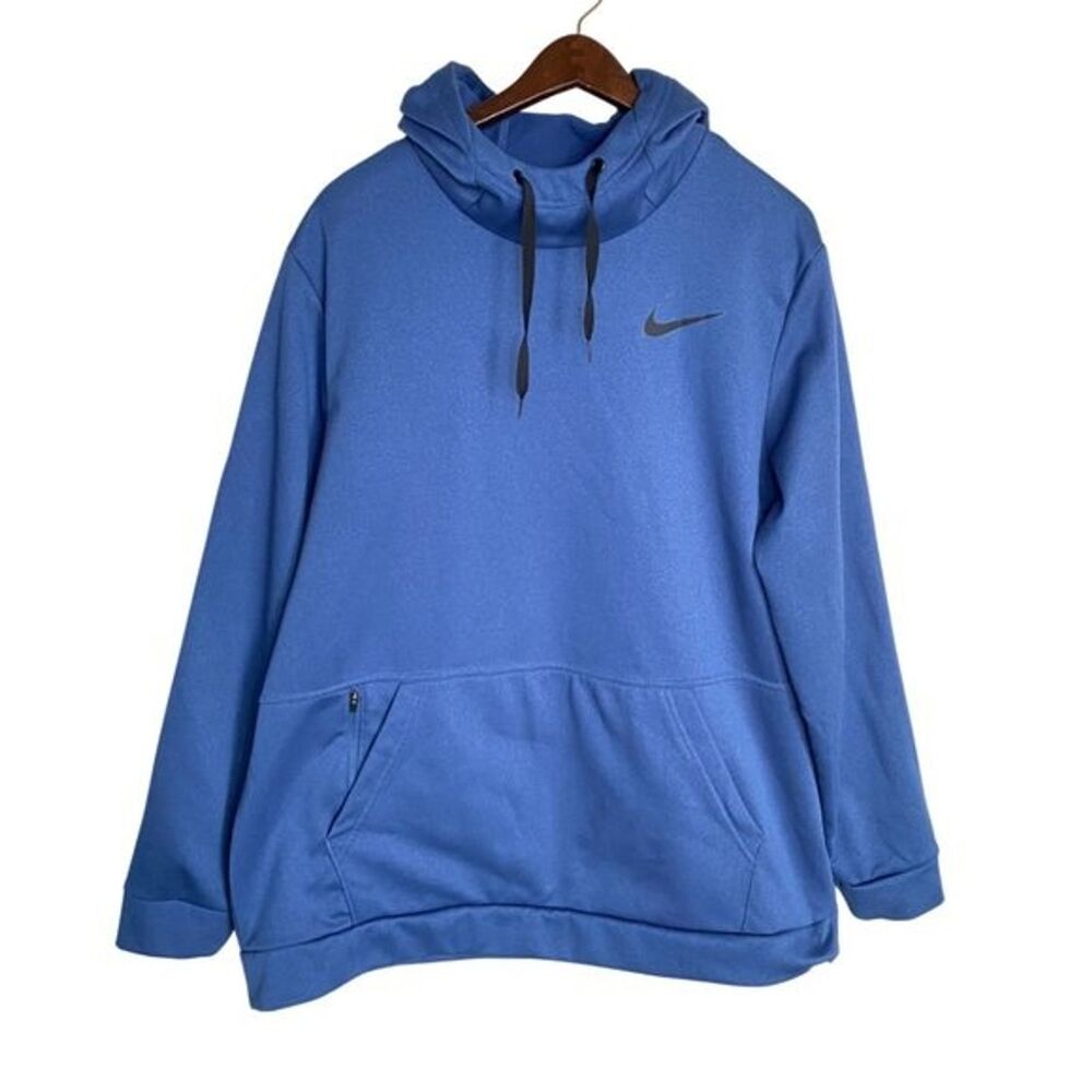 Nike Hoodie Sweatshirt Dri-Fit Blue Fleece Lined Logo Athletic Active Men XL